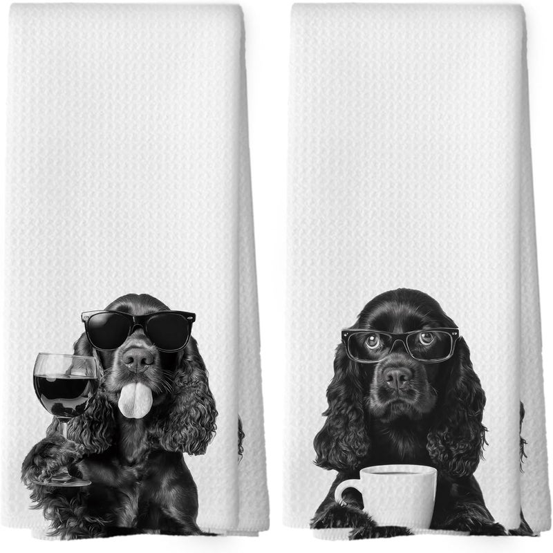 Mcehtle Funny Cocker Spaniel Kitchen Towels Set of 2, Funny Dog Kitchen Accessories, Coffee Station Wine Bar Decor, Dog Chef Gift Hand Towel, Dining Room Decorative Tea Towel Dish Towels 16x24 Inch - Image 1